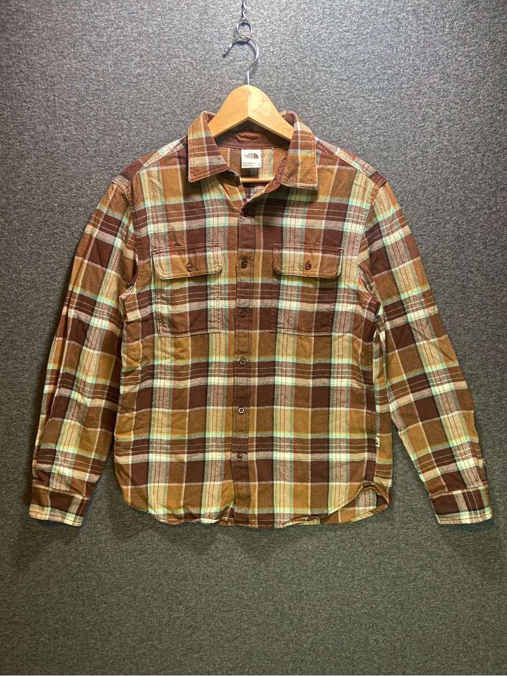 THE NORTH FACE Arroyo Flannel Shirt Mens M Plaid Brown Teal Heavy Cotton Button